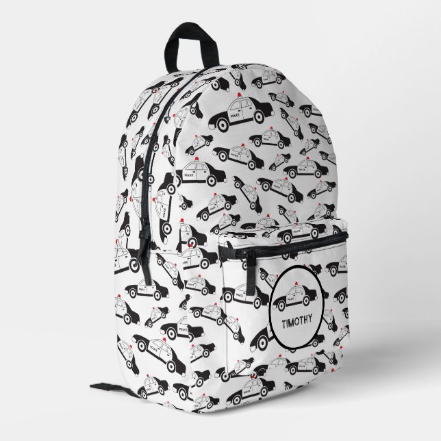 Polizeiwagen Muster Individuelle Name Kinder Bedruckter Rucksack (Rückseitige Ecke links)