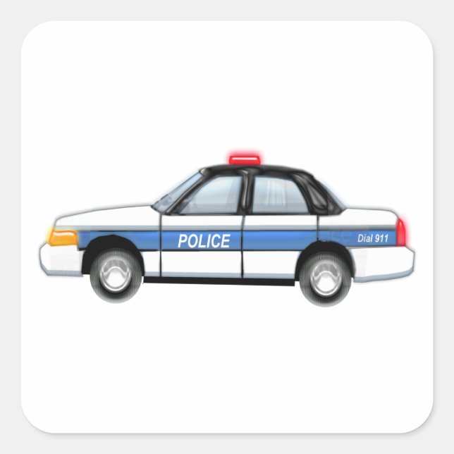 Polizeiwagen Quadratischer Aufkleber (Vorderseite)