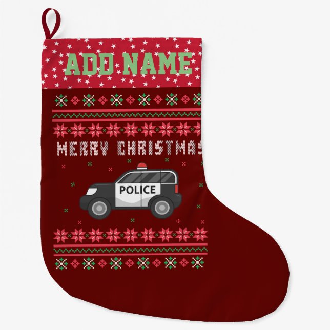 Polizeiwagen Ugly Weihnachtssüßer Großer Weihnachtsstrumpf (Vorderseite)