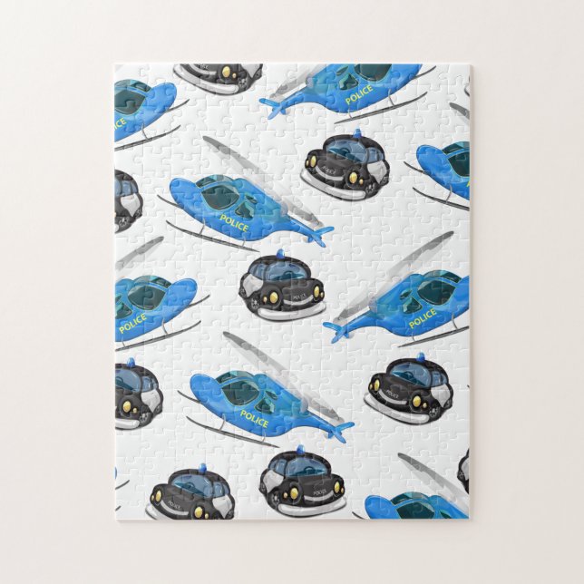 Polizeiwagen und Hubschrauber (Vertikal)