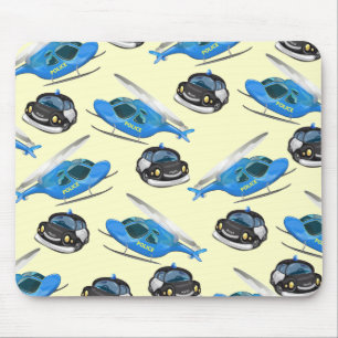 Polizeiwagen und Hubschrauber Mousepad