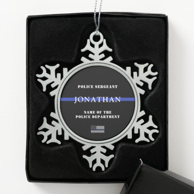 Polizist des Polizeibeamten der personalisierten T Schneeflocken Zinn-Ornament (Box)