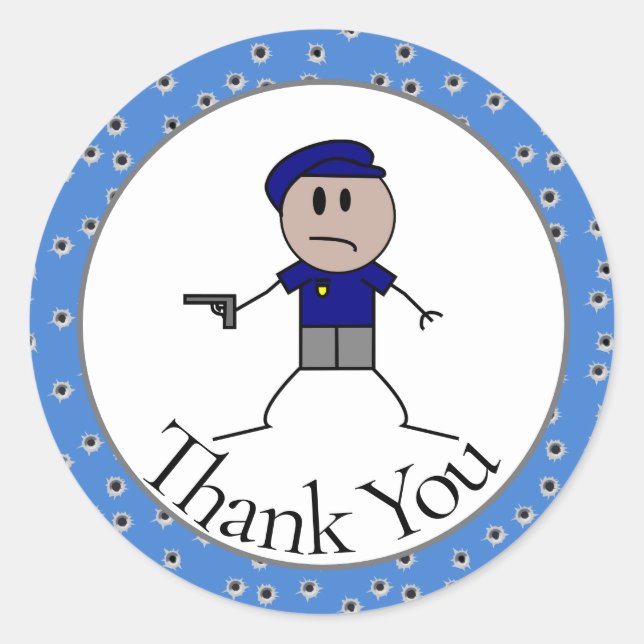 Polizist mit Gun Danke Runder Aufkleber (Vorderseite)