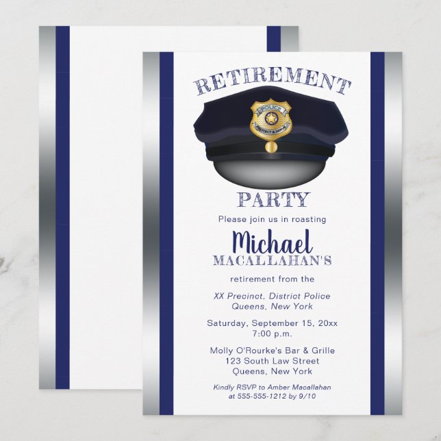 Polizist | Polizei | Polizist Hat Retirement Party Einladung (Vorne/Hinten)