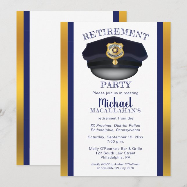 Polizist | Polizei | Polizist Hat Retirement Party Einladung (Vorne/Hinten)