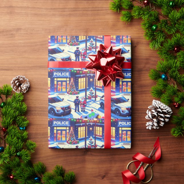 Polizist Polizist Santa und Weihnachtsbaum Geschenkpapier (Feiertagsgeschenk)