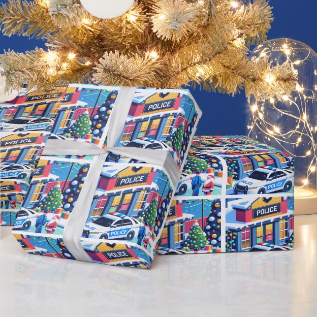 Polizist Polizist Santa und Weihnachtsbaum Geschenkpapier (Feiertage)