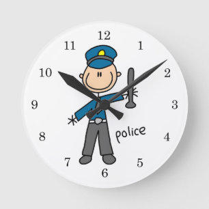 Polizist Stickfigur Runde Wanduhr