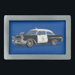 Polizist Vintager Polizeiwagen blau Rechteckige Gürtelschnalle<br><div class="desc">Diese Gurtschnalle ist ein einzigartiges Geschenk für Polizeibeamte und Strafverfolgungsbehörden. Das Design ist mit einem Vintagen Polizeiauto auf blauem Hintergrund ausgestattet. Entworfen von dem weltbekannten Künstler ©Tim Coffey.</div>