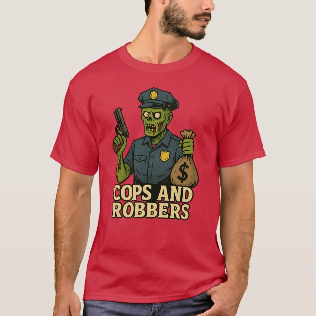 Polizisten und Robbers Halloween T - Shirt (Vorderseite)
