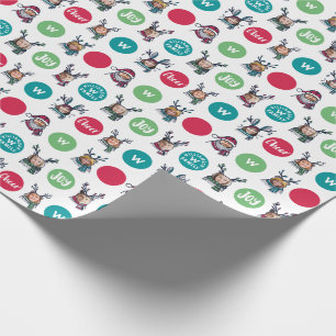 Polk Dot Animal Family Monogram Christmas Fotos Geschenkpapier