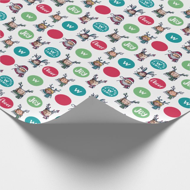 Polk Dot Animal Family Monogram Christmas Fotos Geschenkpapier (Ecke)