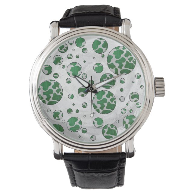 Polk Dot Kuh Grün und Weiß Armbanduhr (Vorderseite)