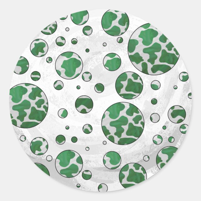 Polk Dot Kuh Grün und Weiß Runder Aufkleber (Vorderseite)
