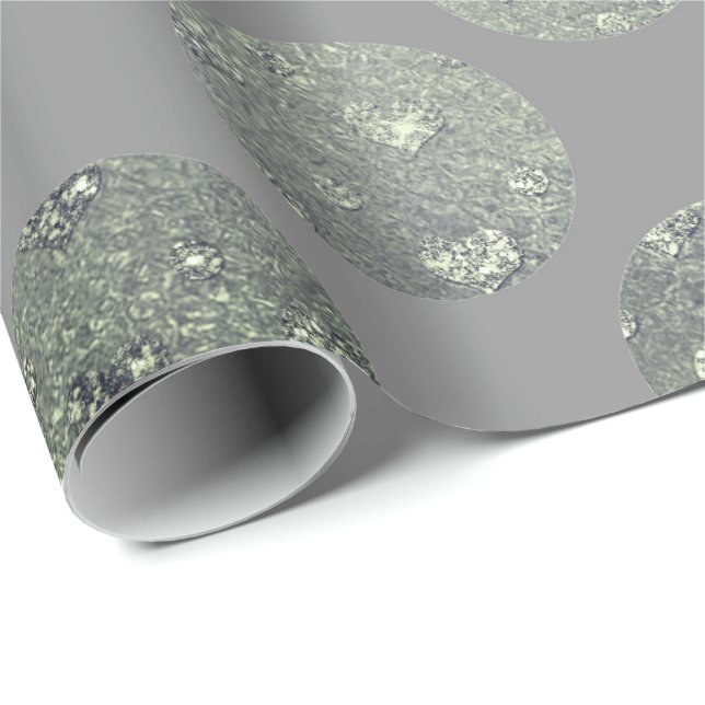 Polka Big Dots Aquamarin Grey Metallic Graphit Geschenkpapier (Rolleneckpunkt)