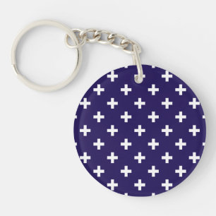 Polka blanche croise sur bleu marine