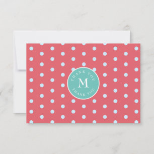 Polka bleu rose Carte de remerciements plat