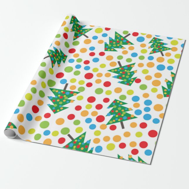 Polka-Dosen und Weihnachtsbaum Geschenkpapier (Ungerollt)