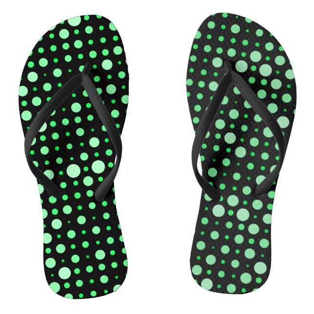 Polka Dot 02.Green. Black BG Flip Flops (Fußbett)
