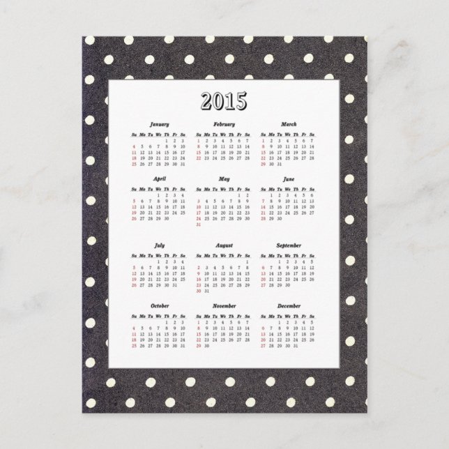 Polka Dot 2015 Kalender Postkarte (Vorderseite)