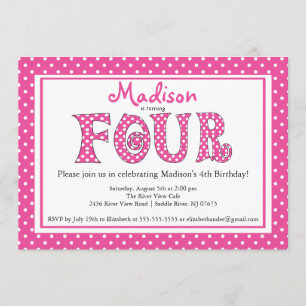 Polka Dot Alphabet 4e anniversaire Invitation à la