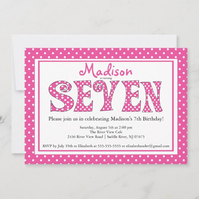 Polka Dot Alphabet 7e anniversaire Invitation à la (Devant)