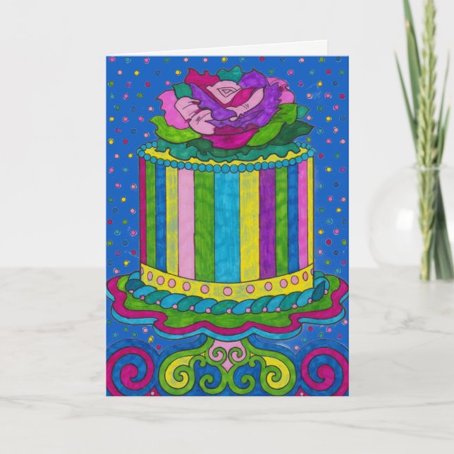 Polka Dot and Stripes Birthday Cake Card Karte (Vorderseite)