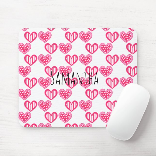 Polka Dot and Stripes Hearts Mousepad (Mit Mouse)