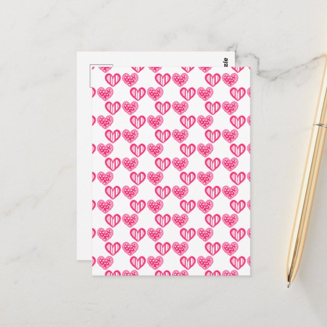 Polka Dot and Stripes Hearts Postkarte (Vorderseite/Rückseite Beispiel)
