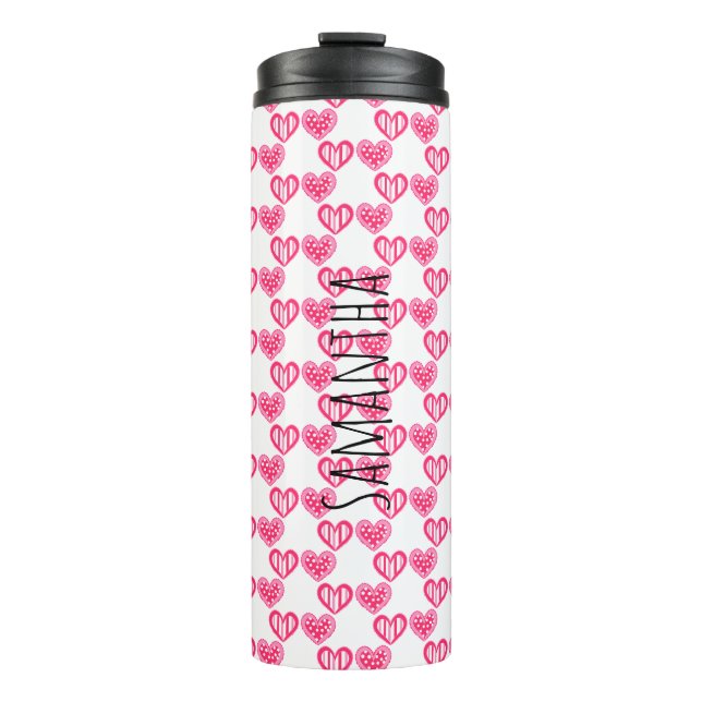 Polka Dot and Stripes Hearts Thermosbecher (Vorderseite)