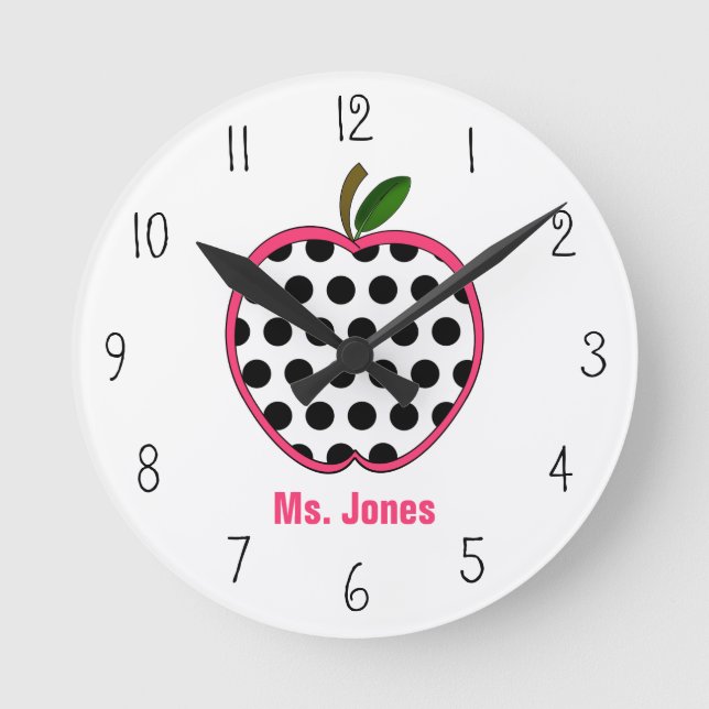 Polka Dot Apple Lehrer Clock Runde Wanduhr (Vorderseite)