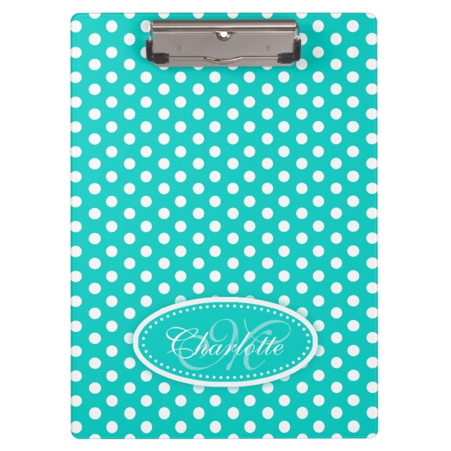 Polka dot aqua fügen Sie Ihren Namen und Ihre erst Klemmbrett (Vorderseite)