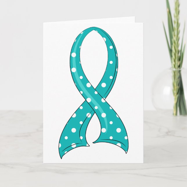 Polka Dot Aquamariner Ribbon Zervikalkrebs Karte (Vorderseite)