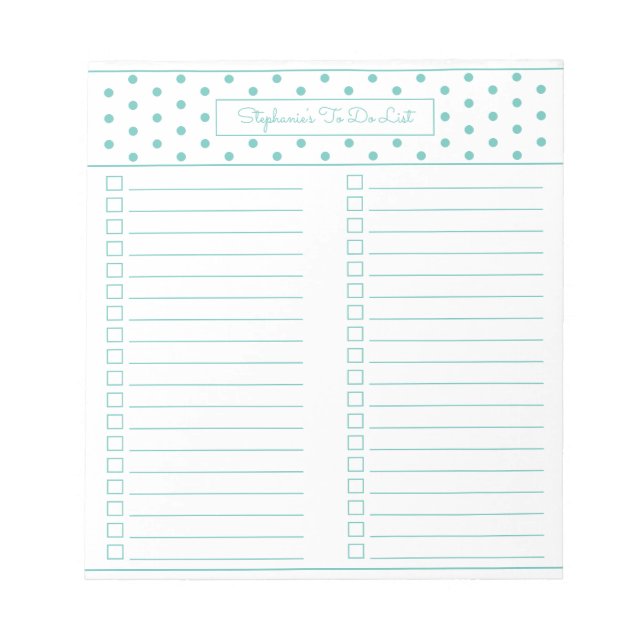 Polka Dot AquaTwo Column Checklist Notizblock (Vorderseite)