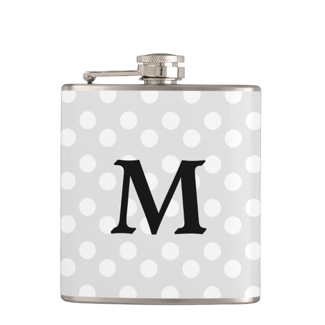 Polka Dot Argent Gris Monogramme Élégant Flacon de (Devant)