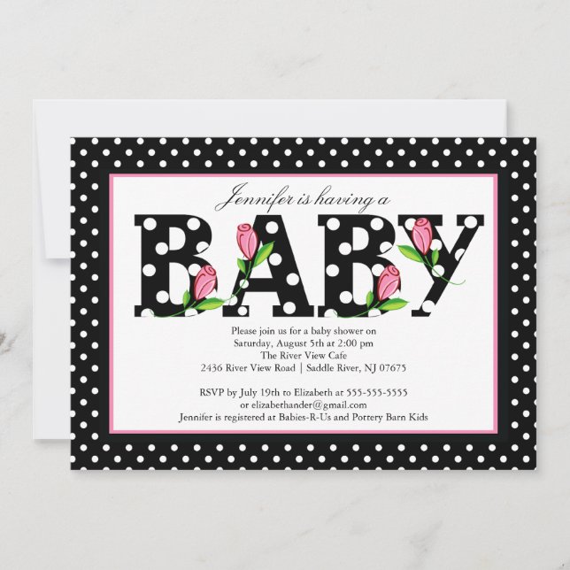 Polka Dot "baby" Babydusche Einladung (Vorderseite)