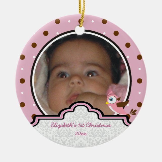 Polka dot baby girl erste Weihnachtsschmuck Foto (Vorne)