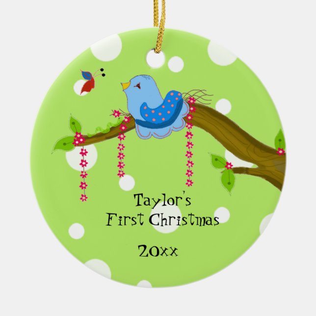 Polka Dot Baby's First Christmas Keramik Ornament (Vorne)