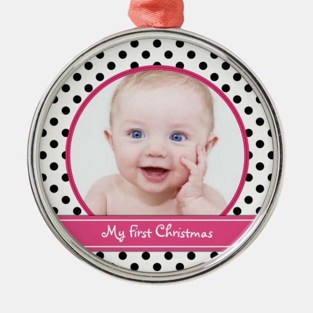 Polka Dot Baby's First Christmas Ornament (Vorne)