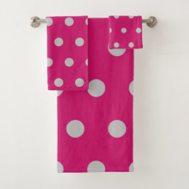 Polka Dot Bath Towels (Hot Pink & Gray)