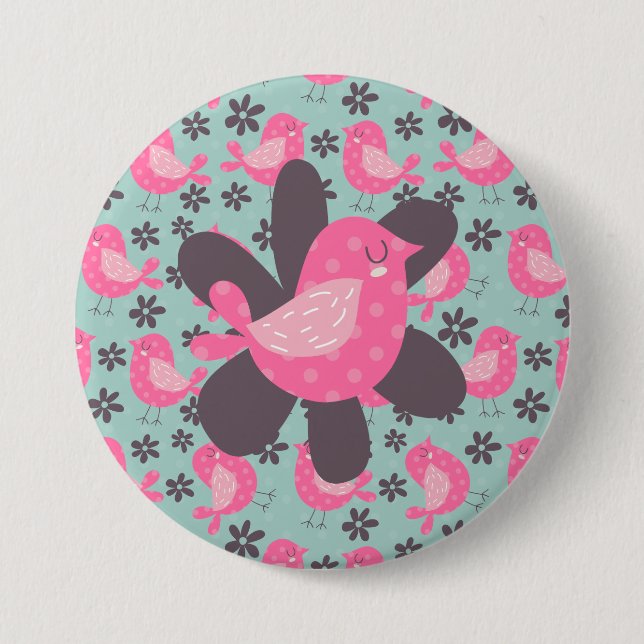 Polka Dot Birds und Blume Button (Vorderseite)