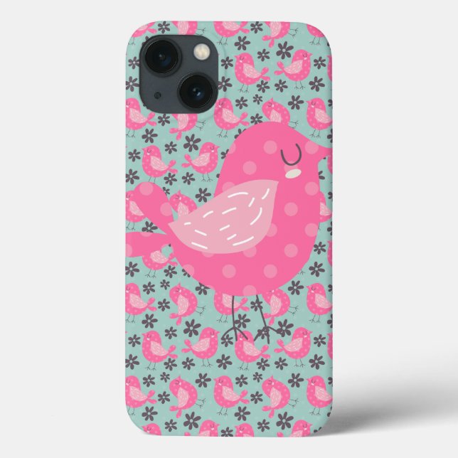 Polka Dot Birds und Blume Case-Mate iPhone Hülle (Rückseite)
