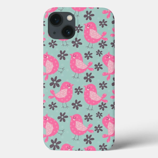Polka Dot Birds und Blume Case-Mate iPhone Hülle (Rückseite)