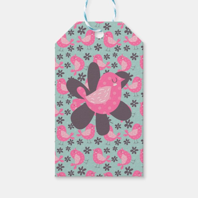 Polka Dot Birds und Blume Geschenkanhänger (Vorderseite)
