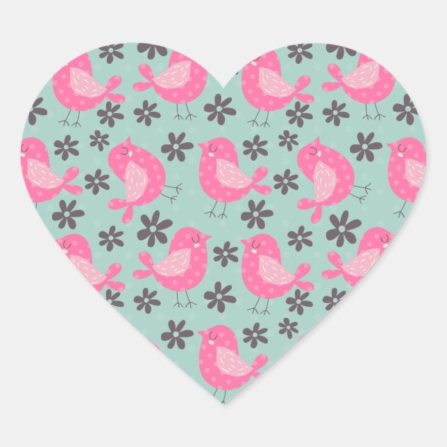 Polka Dot Birds und Blume Herz-Aufkleber (Vorderseite)