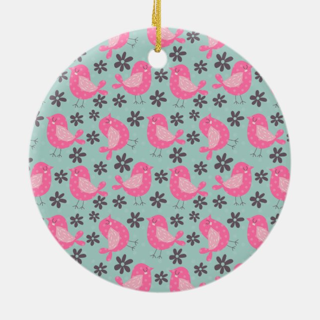 Polka Dot Birds und Blume Keramik Ornament (Hinten)