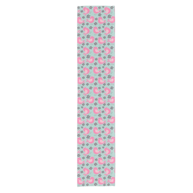 Polka Dot Birds und Blume Kurzer Tischläufer (Vorderseite)
