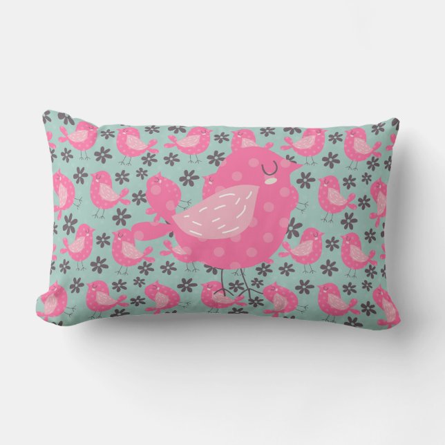 Polka Dot Birds und Blume Lendenkissen (Vorderseite)