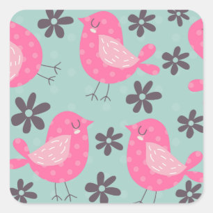 Polka Dot Birds und Blume Quadratischer Aufkleber