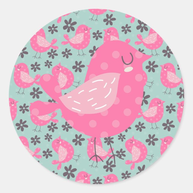 Polka Dot Birds und Blume Runder Aufkleber (Vorderseite)
